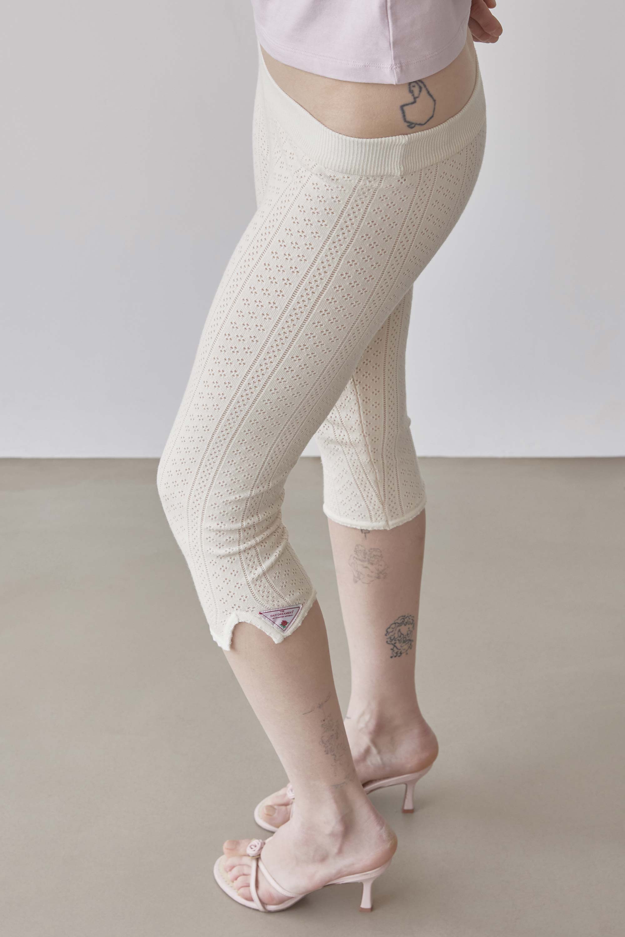 Eyelet Knit Capri Pants Ivory