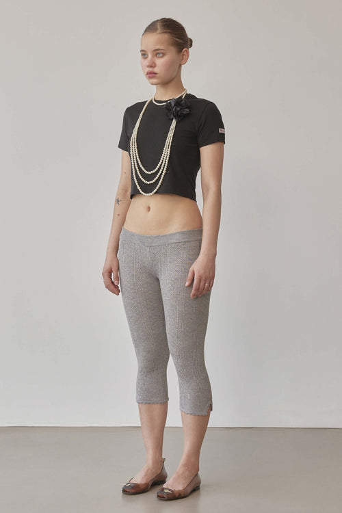 Eyelet Knit Capri Pants Melange Gray
