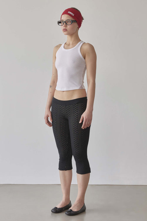 Eyelet Knit Capri Pants Black
