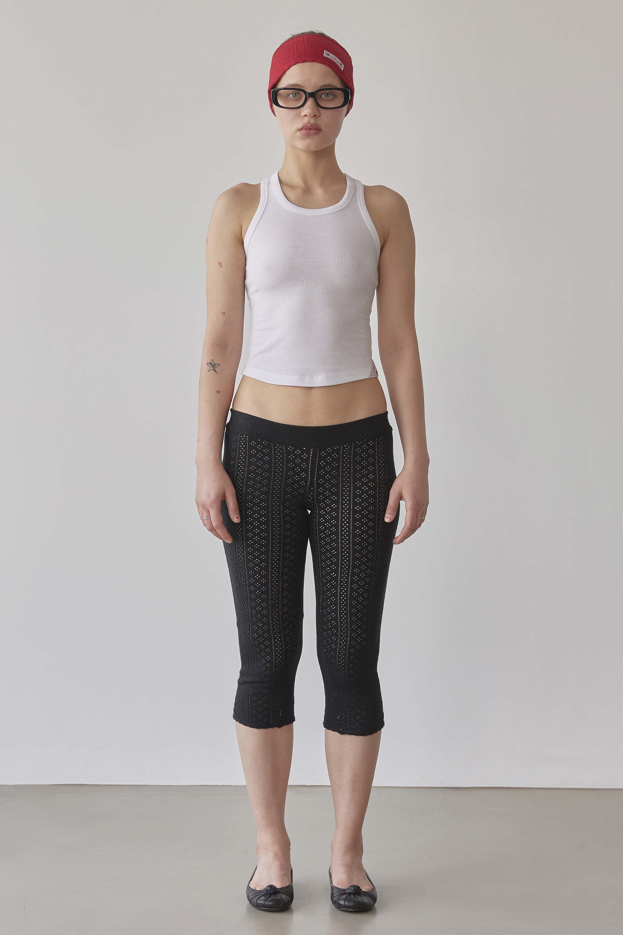 Eyelet Knit Capri Pants Black