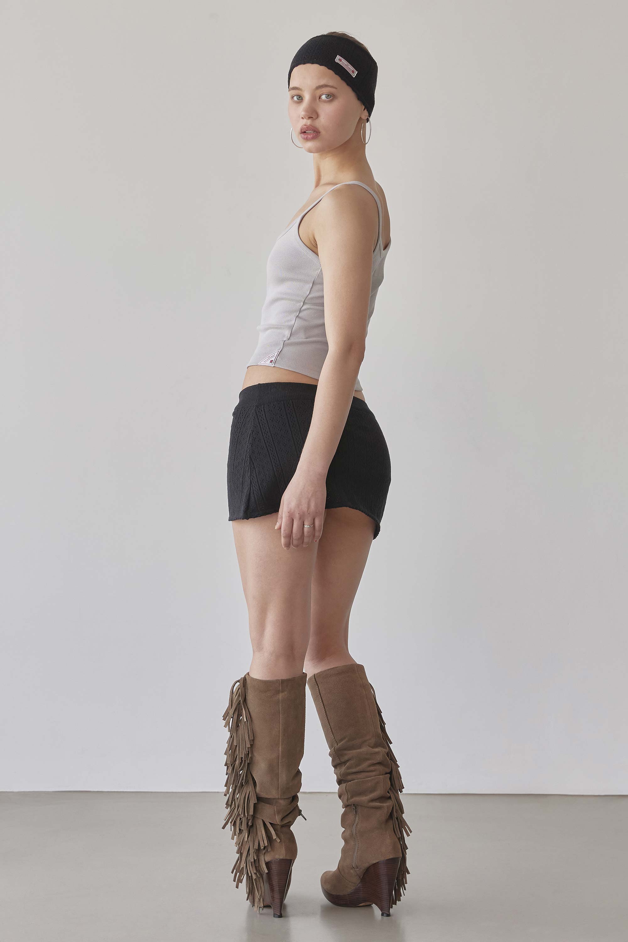 Eyelet Knit Skort Black