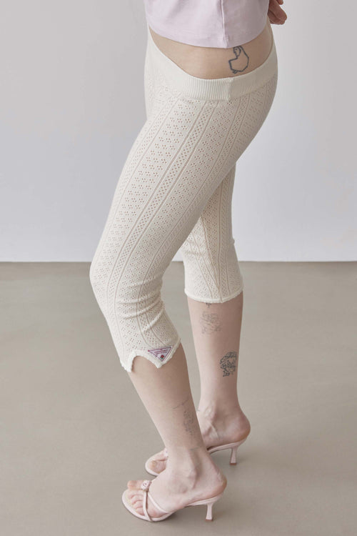 Eyelet Knit Capri Pants Ivory